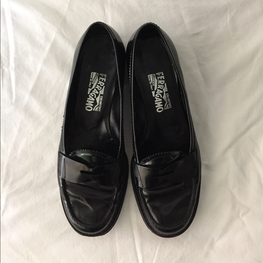 Ferragamo Patent Leather Penny Loafers, Size 8.5B